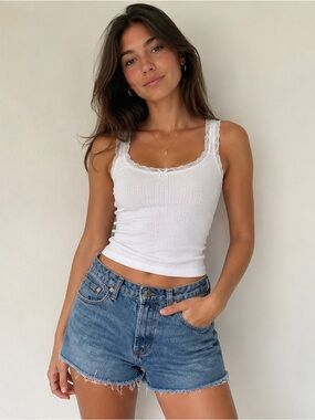 Madden Girl Blue High-Waist Frayed Denim Shorts